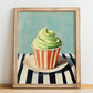 Pistacchio – on Striped Tablecloth, Gelato Still Life, no-text version framed in wood