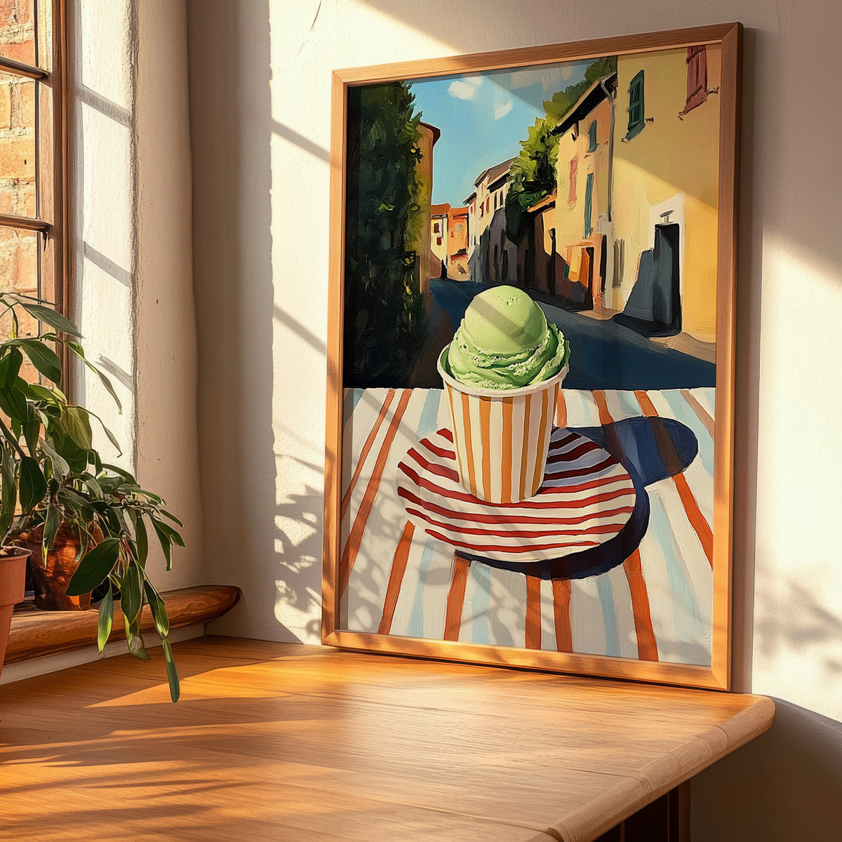 Gelato Pistacchio – Italian Urban Café Scene, Gelato Illustration, clean layout with no caption