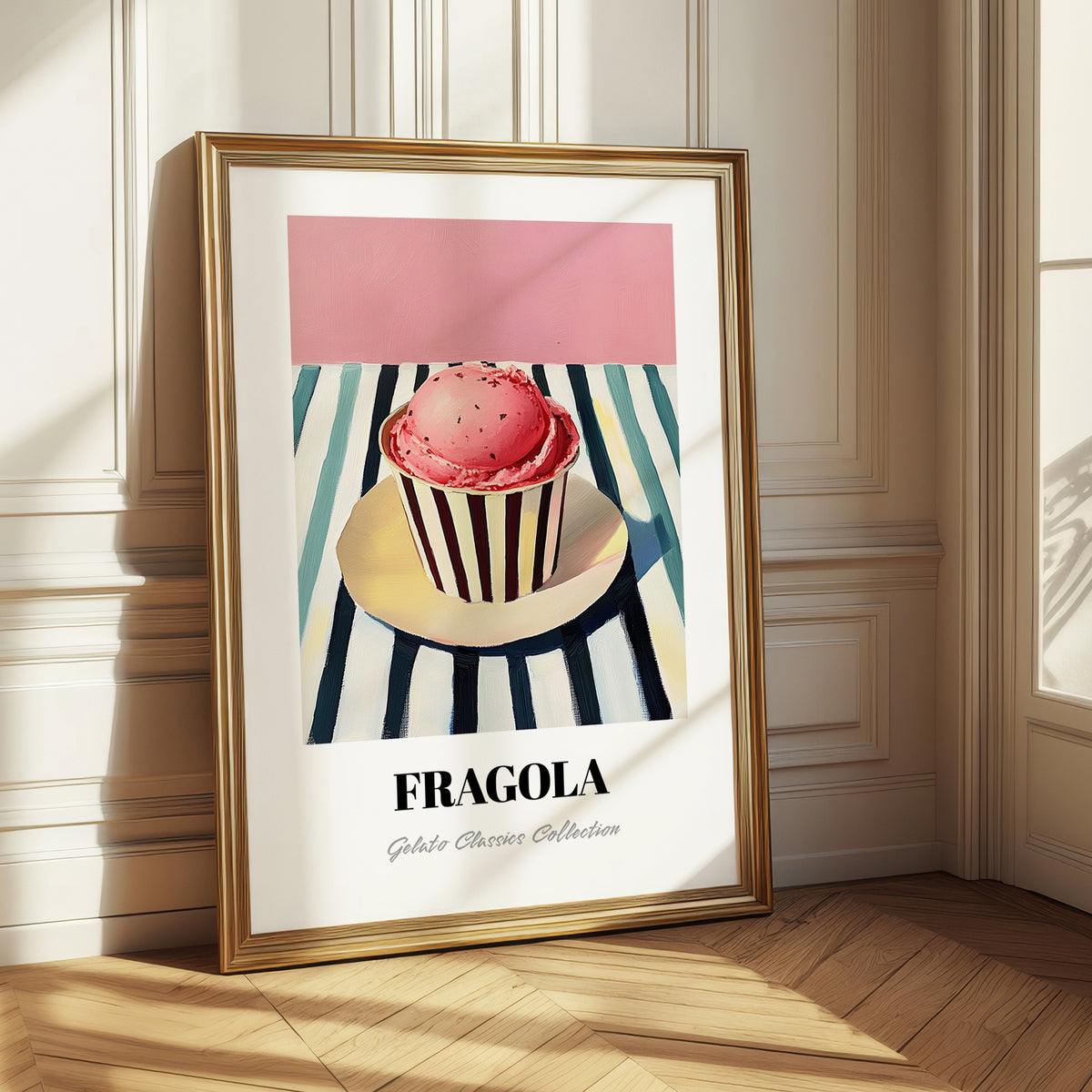 Fragola – on Striped Tablecloth, Gelato Still Life