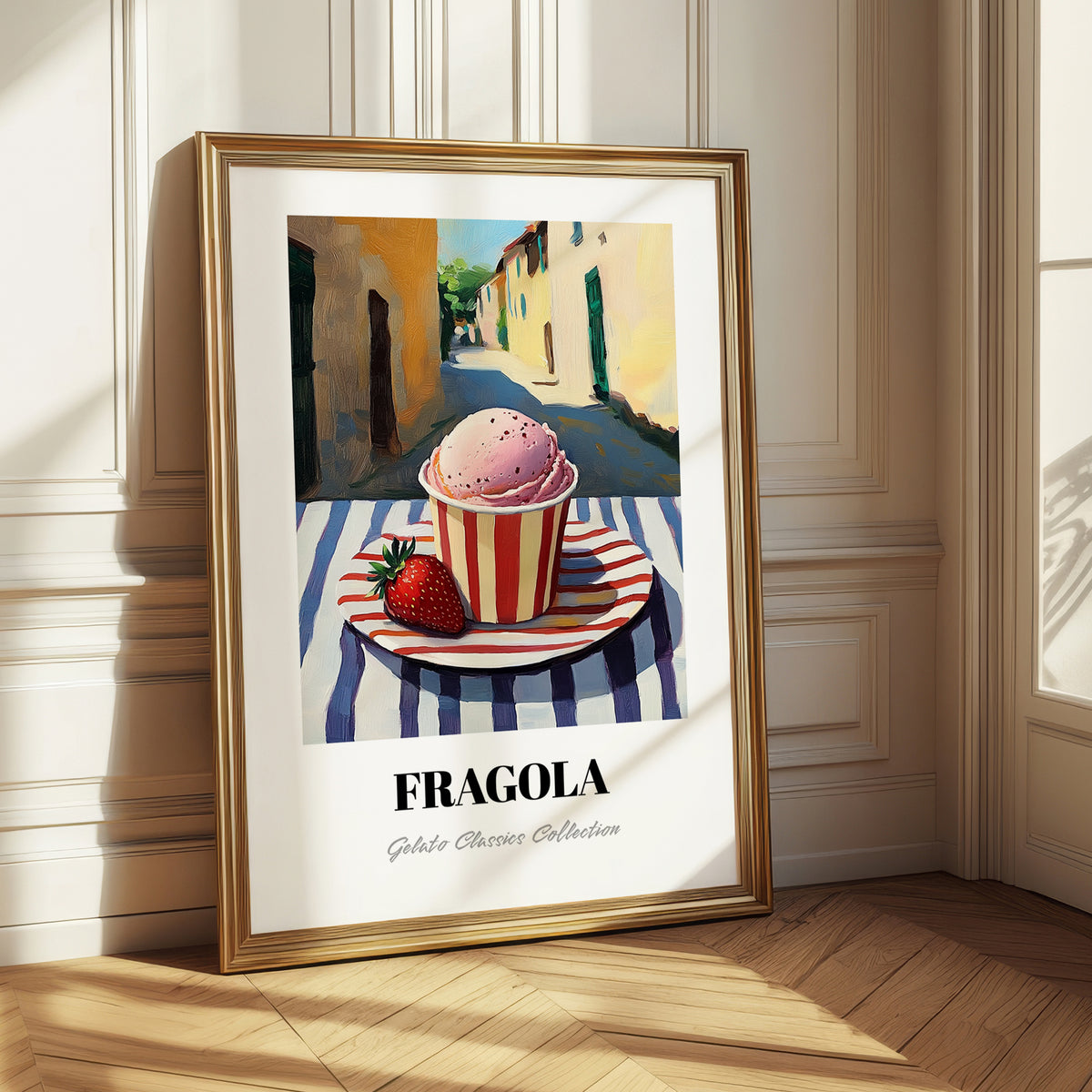 Gelato Fragola – Italian Outdoor Café Scene, Gelato Illustration