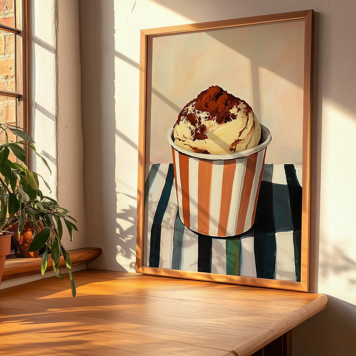 Tiramisu – on Striped Tablecloth, Gelato Wall Decor, clean layout with no caption