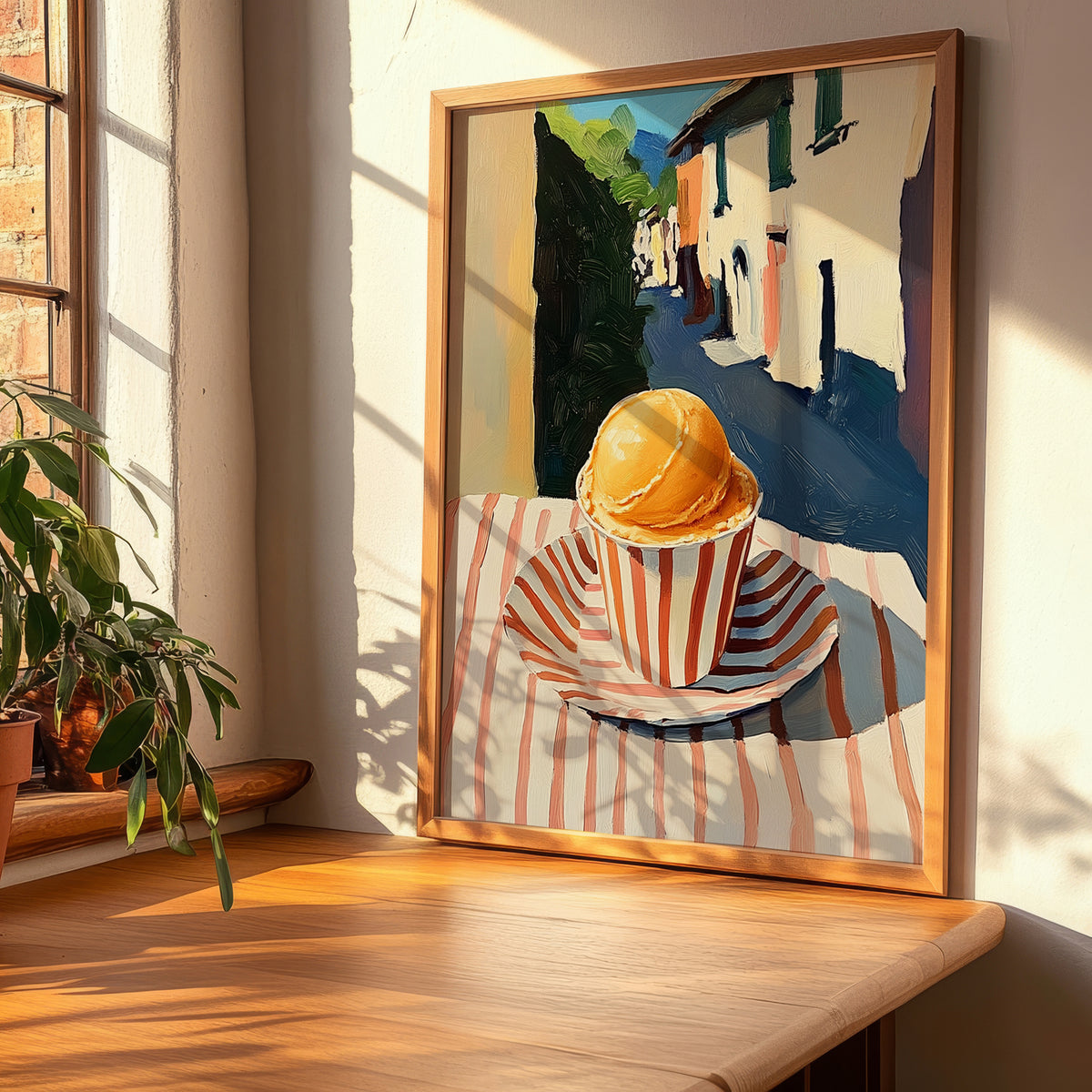Gelato Melone – Italian Street Café Scene, Gelato Painting, clean layout with no caption