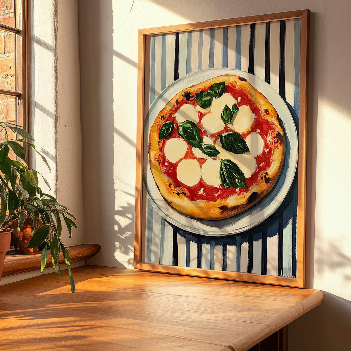 Margherita – on Striped Tablecloth, Gelato Illustration, clean layout with no caption