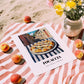 Pizza Focaccia – Italian Street Café Scene, Pizza Illustration, unframed on coastal sand