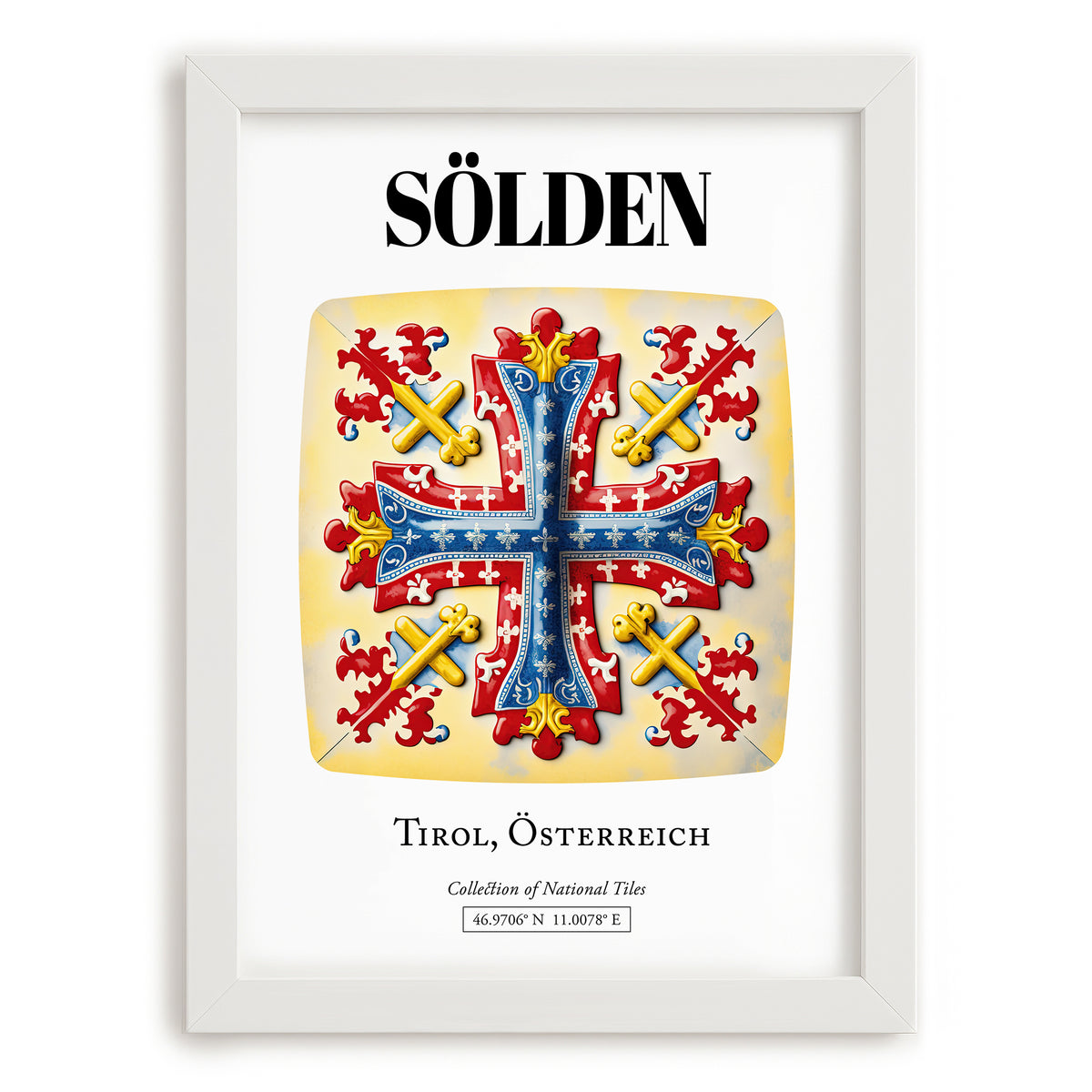 Sölden, Austria – Tourist Destination Poster, placed in minimal white frame