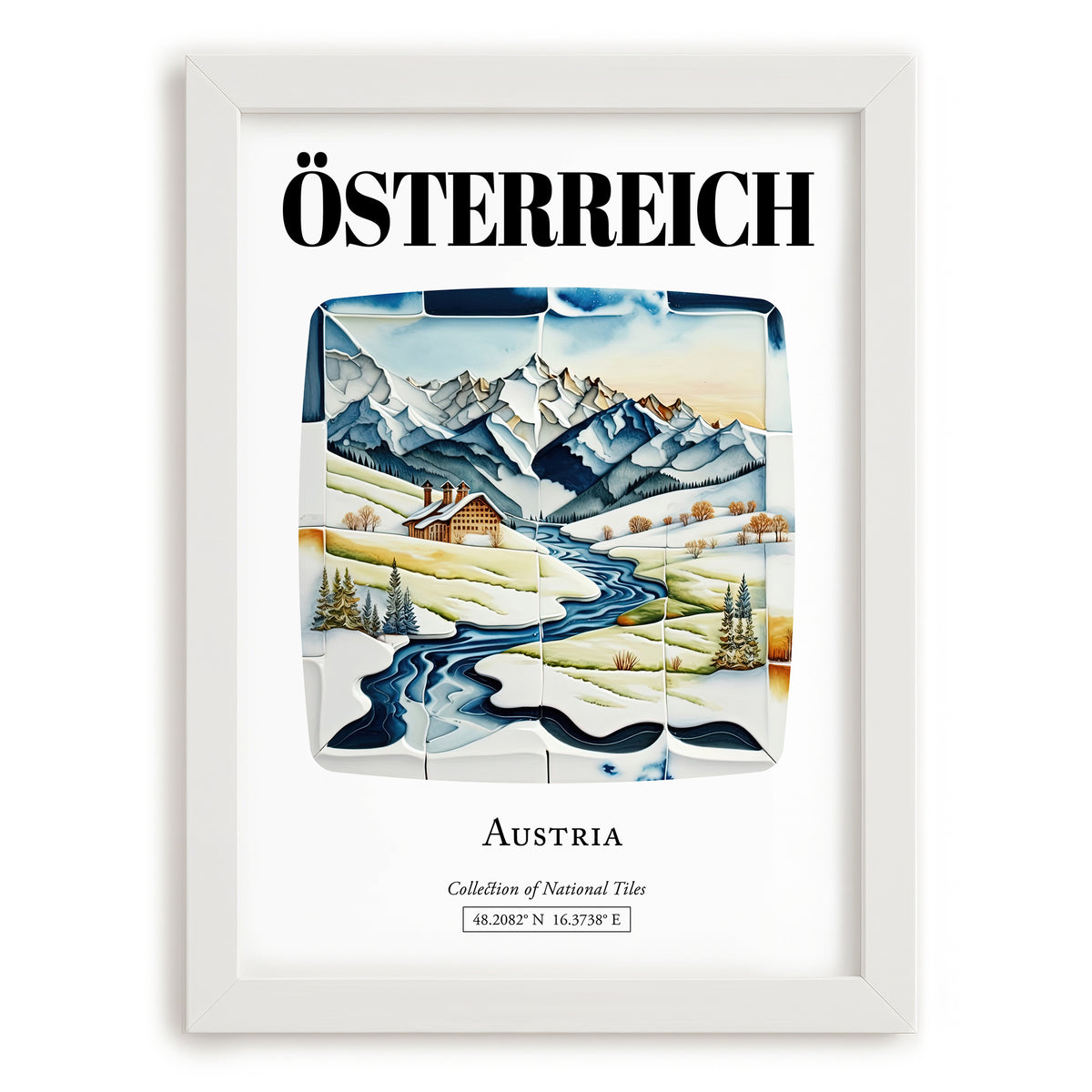 Österreich, Austria – Travel Poster, placed in minimal white frame