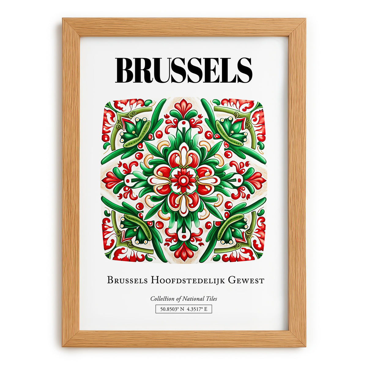 Brussels, België – Travel Wall Art, set in oak frame