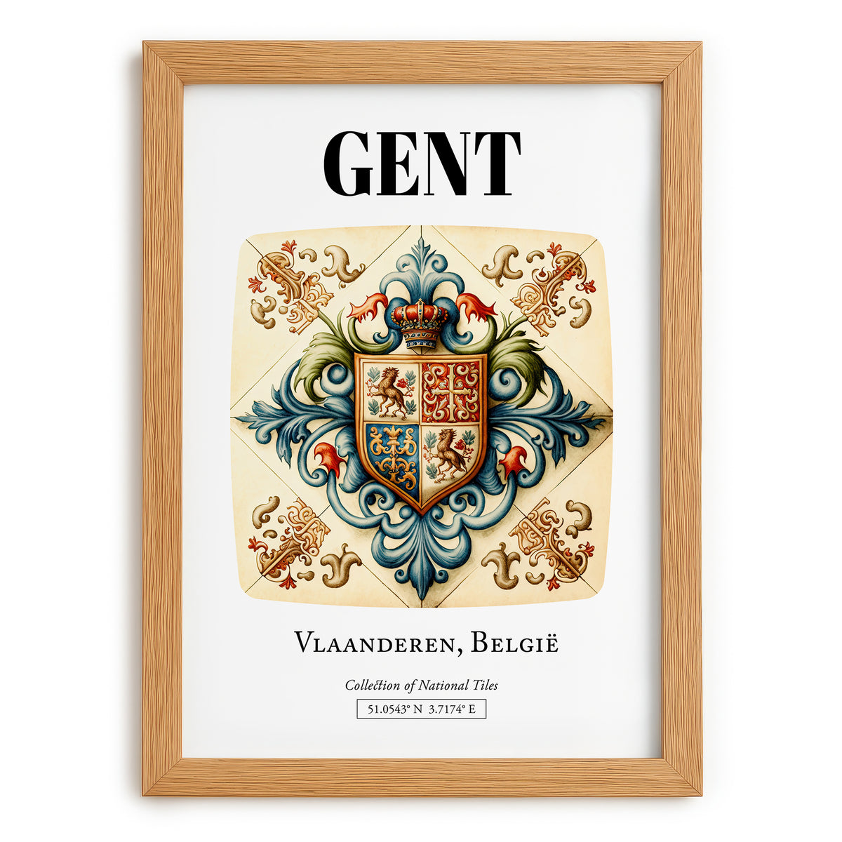 Ghent, Belgium – Travel Poster, set in oak frame