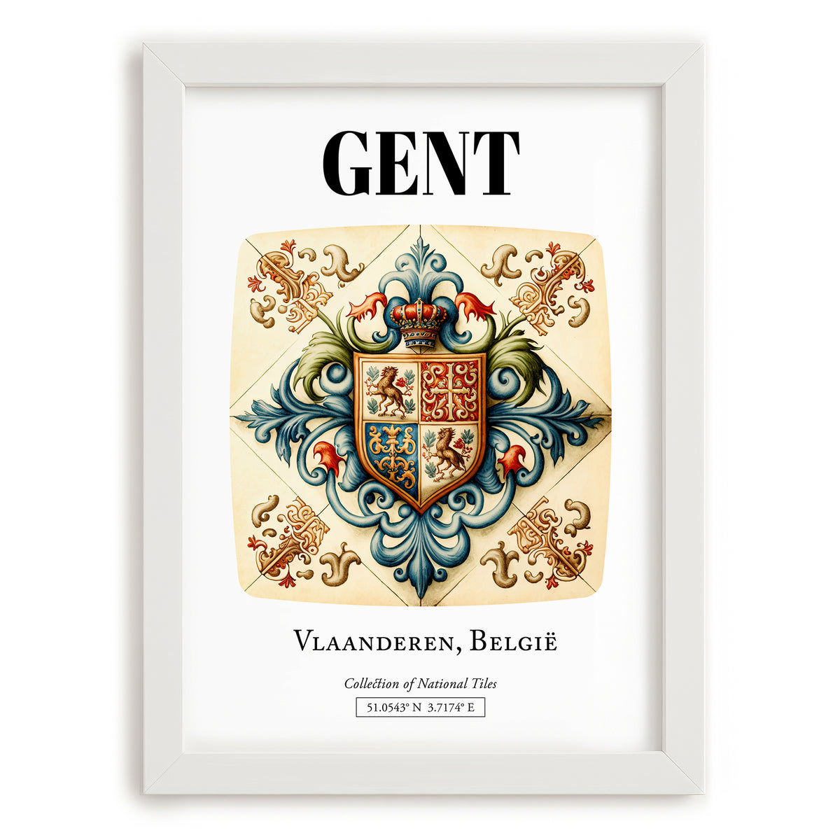 Ghent, Belgium – Travel Poster, placed in minimal white frame