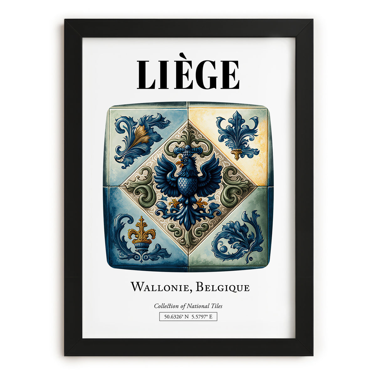 Liège, Belgium – Travel Wall Decor, in sleek black frame