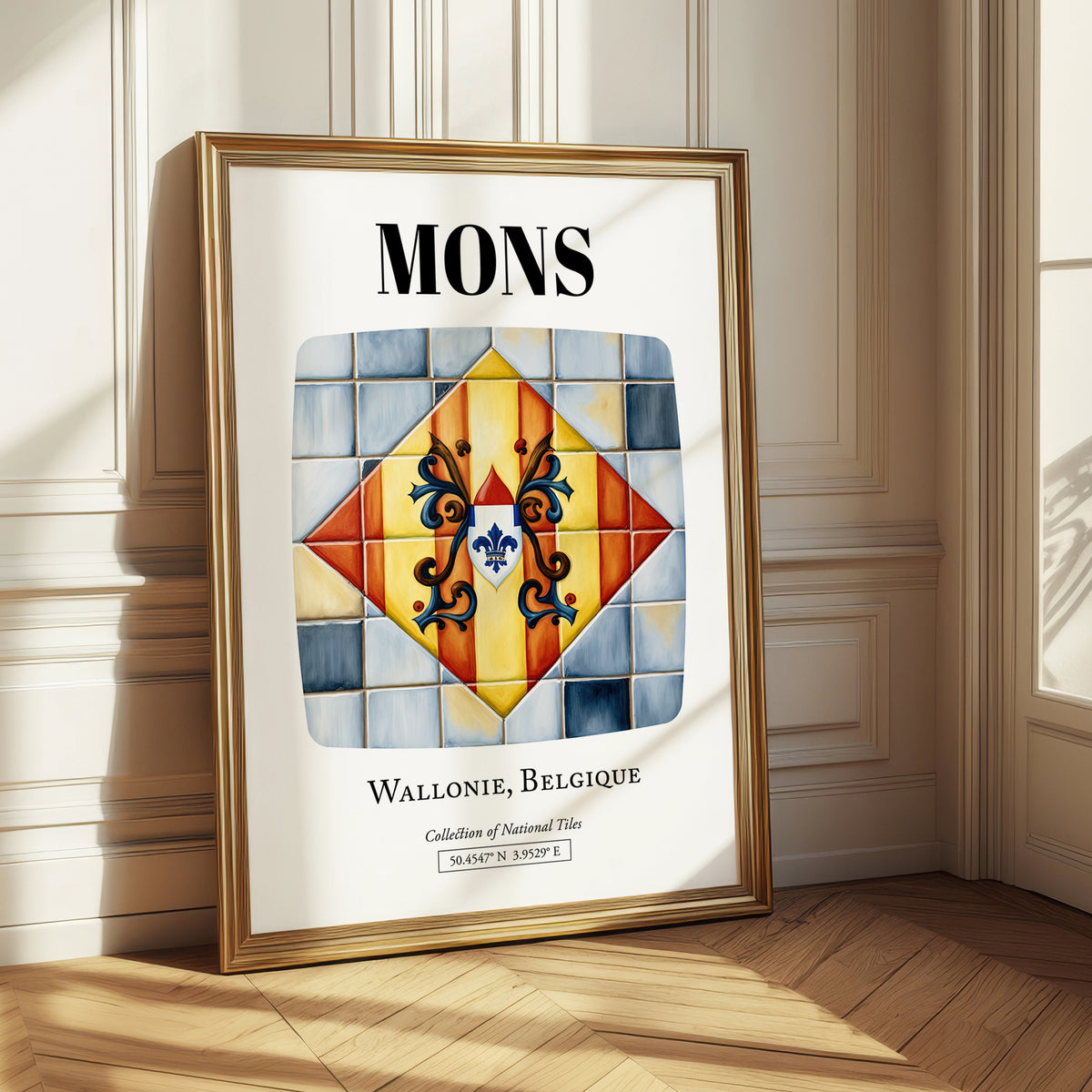 Mons, Belgium – Travel Print, styled in a charming Paris street view