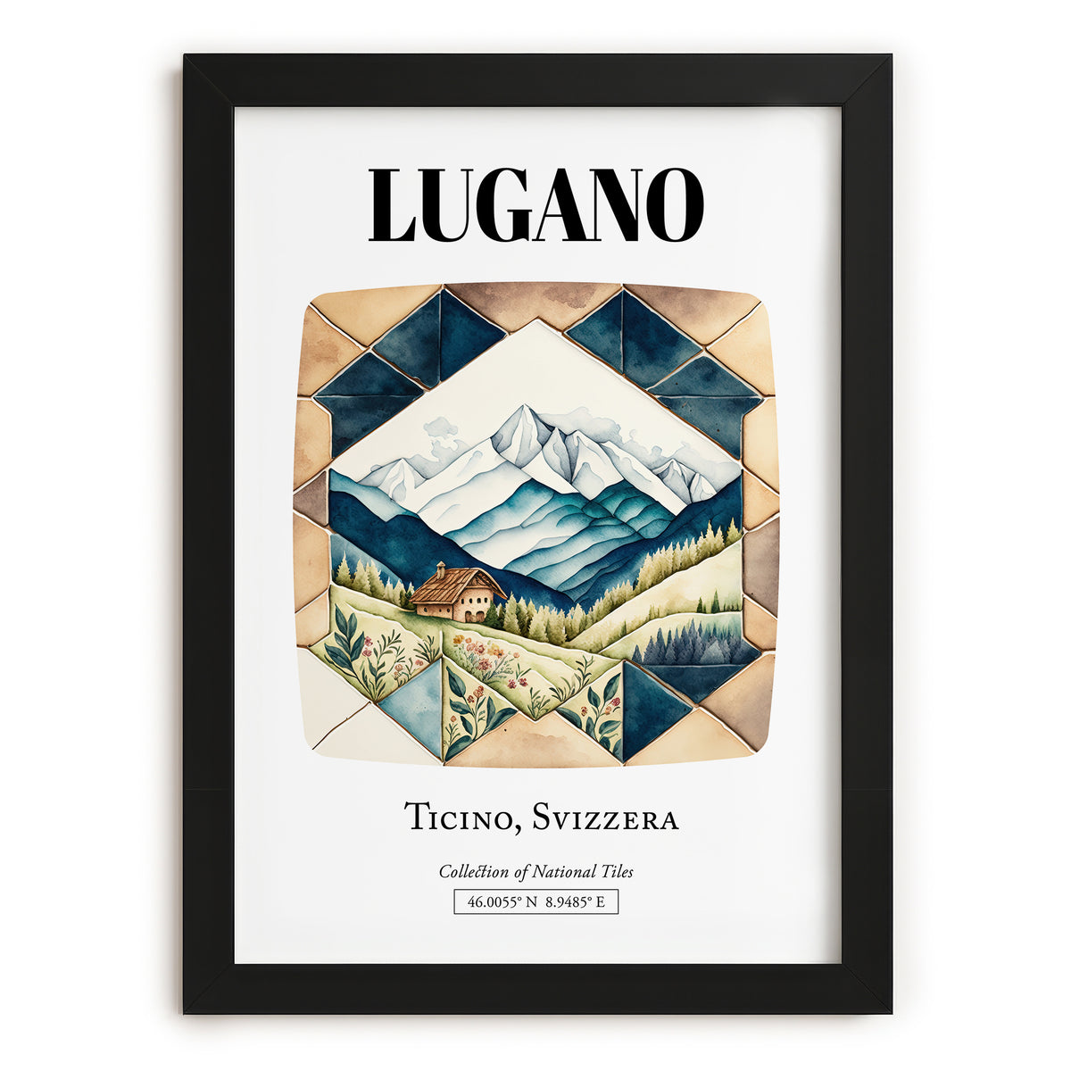 Lugano, Switzerland – Travel Wall Art, in sleek black frame