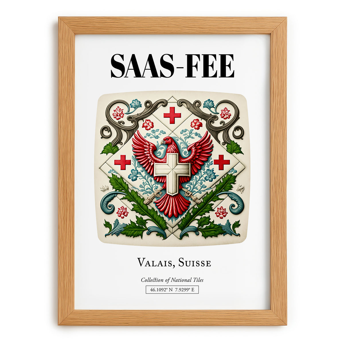 Saas-fee, Switzerland – Travel Print, set in oak frame