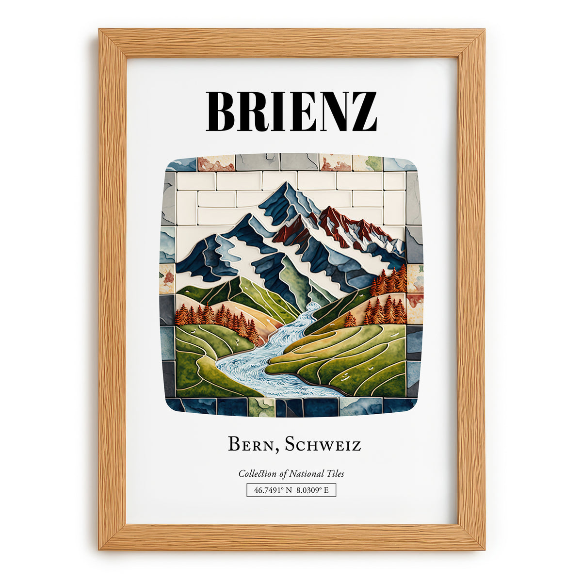 Brienz, Switzerland – Travel Poster, set in oak frame