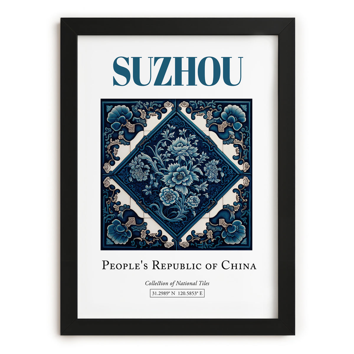 Suzhou, China – Travel Poster, in sleek black frame