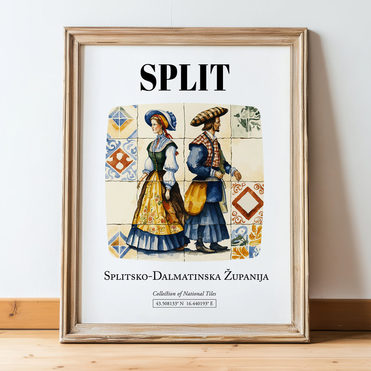Split, Croatia – Travel Print, in wooden frame leaning on the floor