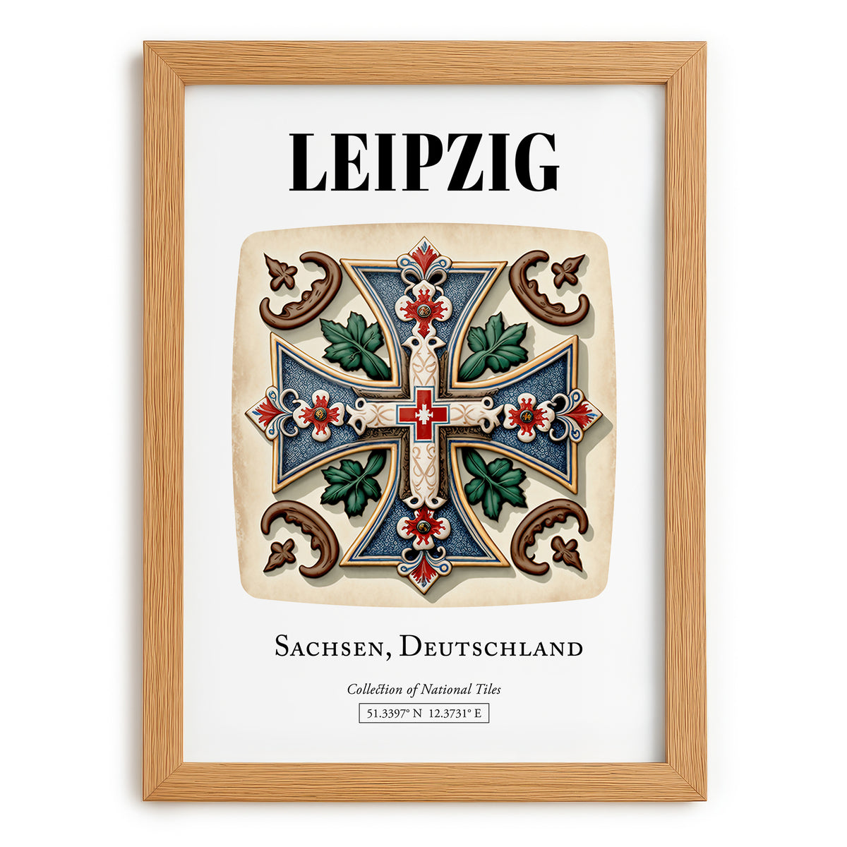Leipzig, Germany – Travel Print, set in oak frame