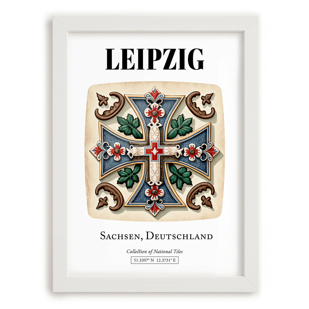 Leipzig, Germany – Travel Print, placed in minimal white frame