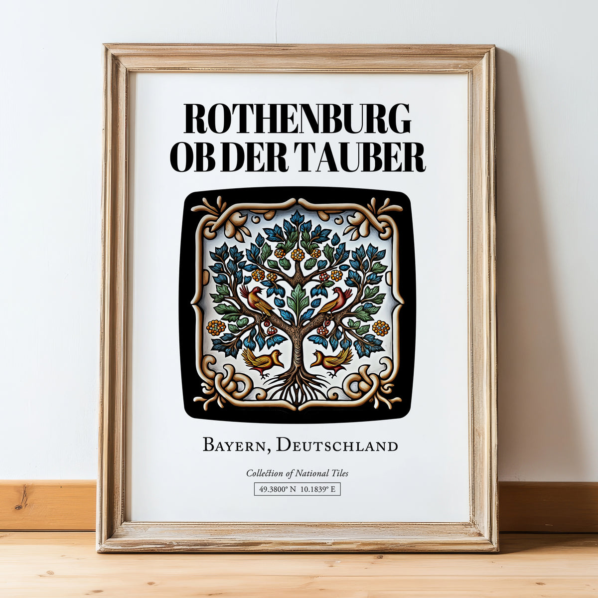 Rothenburg Ob Der Tauber, Germany – Historic Cities Art Print, in wooden frame leaning on the floor