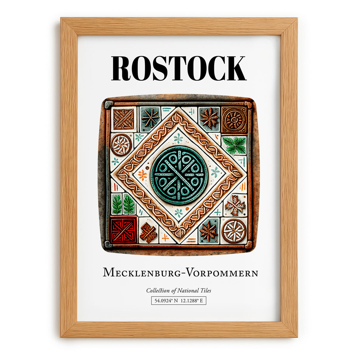 Rostock, Germany – Travel Poster, set in oak frame