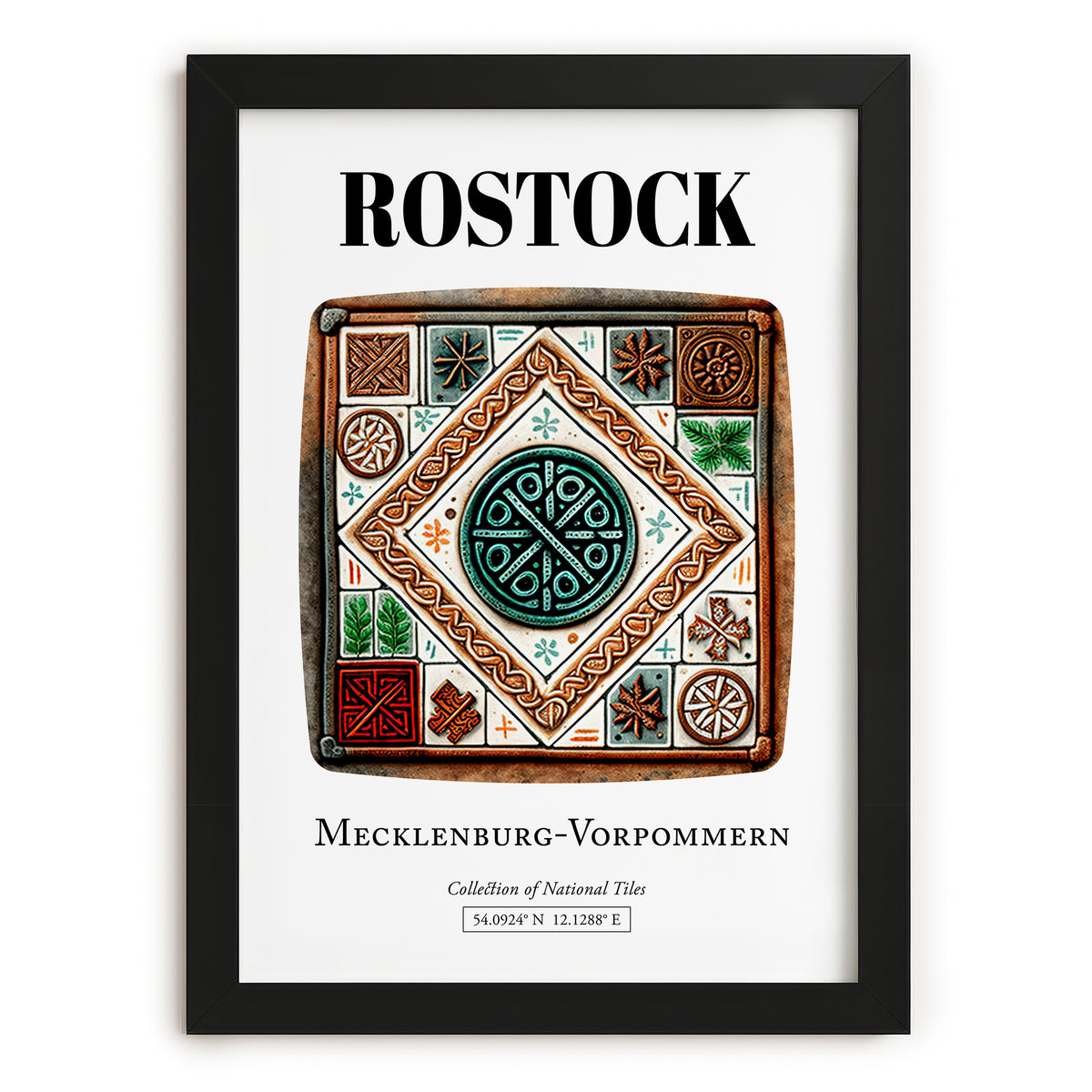 Rostock, Germany – Travel Poster, in sleek black frame