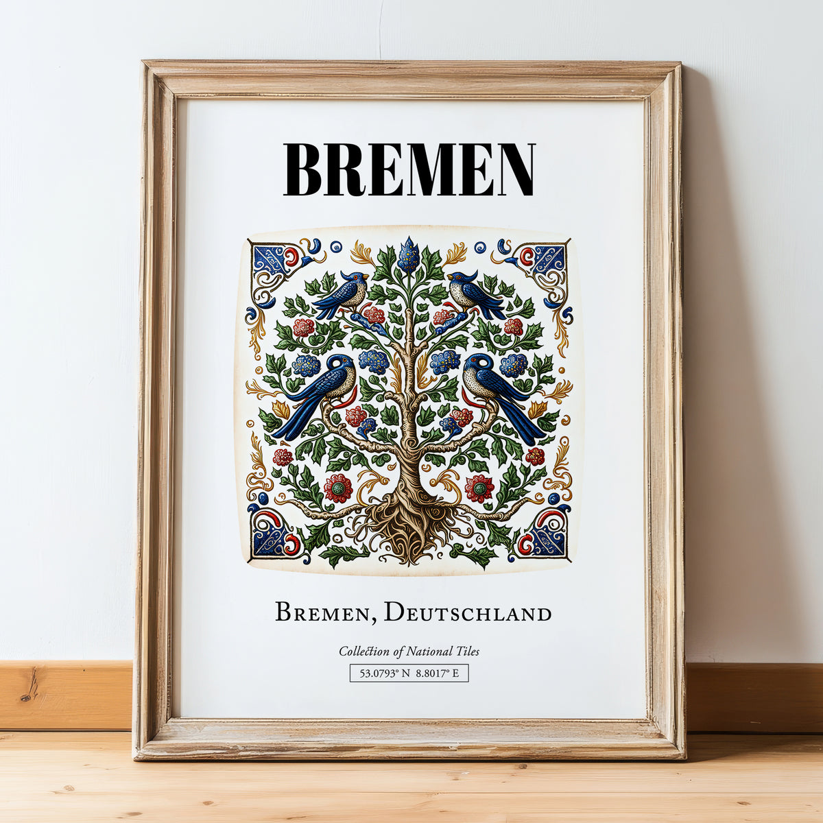 Bremen, Germany – Wanderlust-Inspired Poster, in wooden frame leaning on the floor
