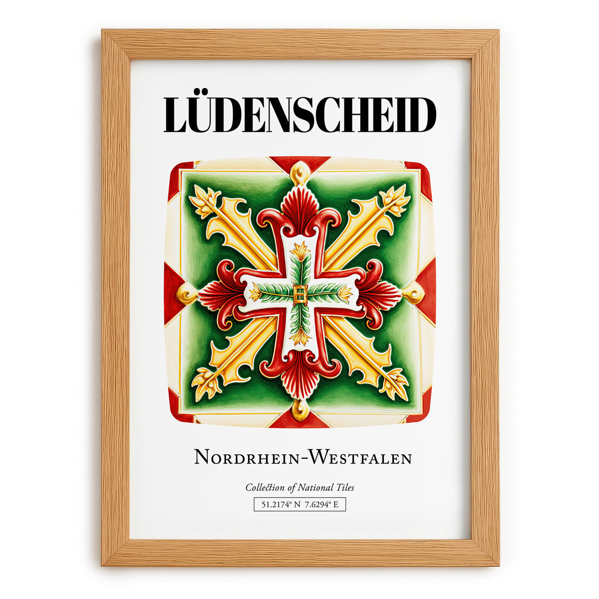 Lüdenscheid, Germany – Travel Poster, set in oak frame