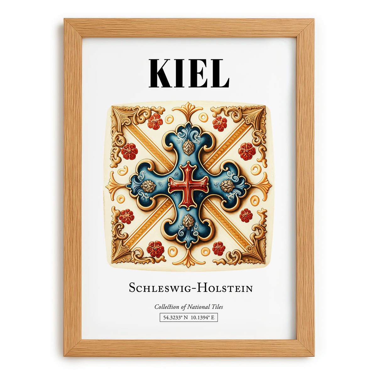 Kiel, Germany – Travel Print, set in oak frame