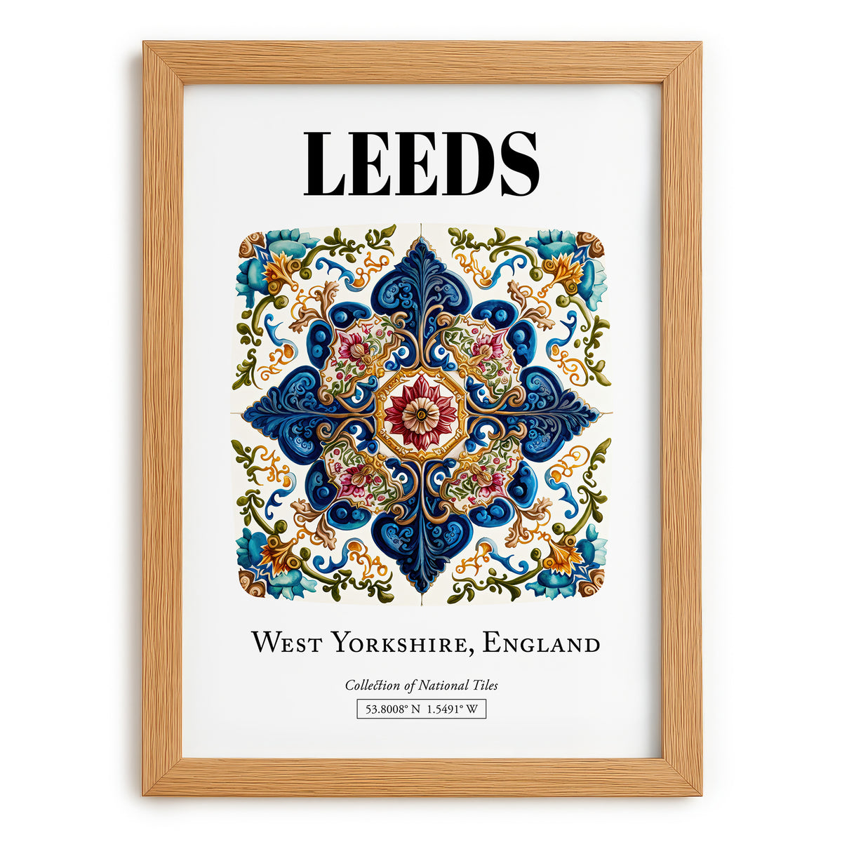 Leeds, England – Vintage Travel Poster, set in oak frame