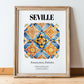 Seville, Spain – Travel Poster, in wooden frame leaning on the floor