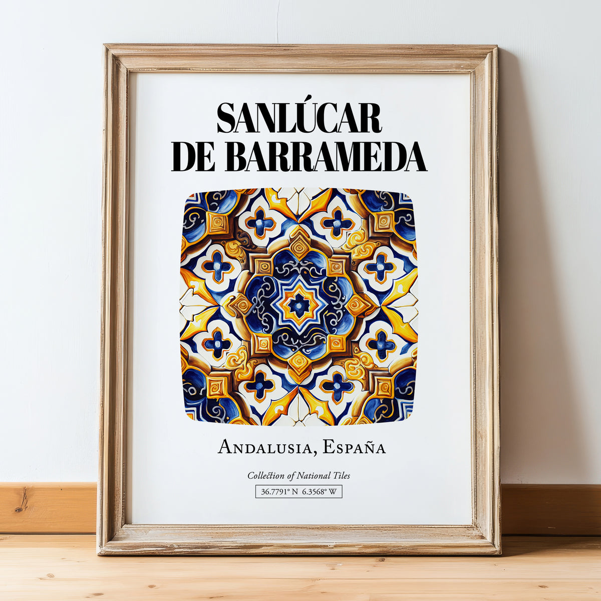 Sanlúcar De Barrameda, Spain – Travel Print, in wooden frame leaning on the floor