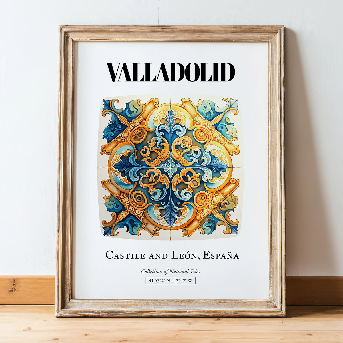 Valladolid, Spain – Travel Wall Decor, in wooden frame leaning on the floor