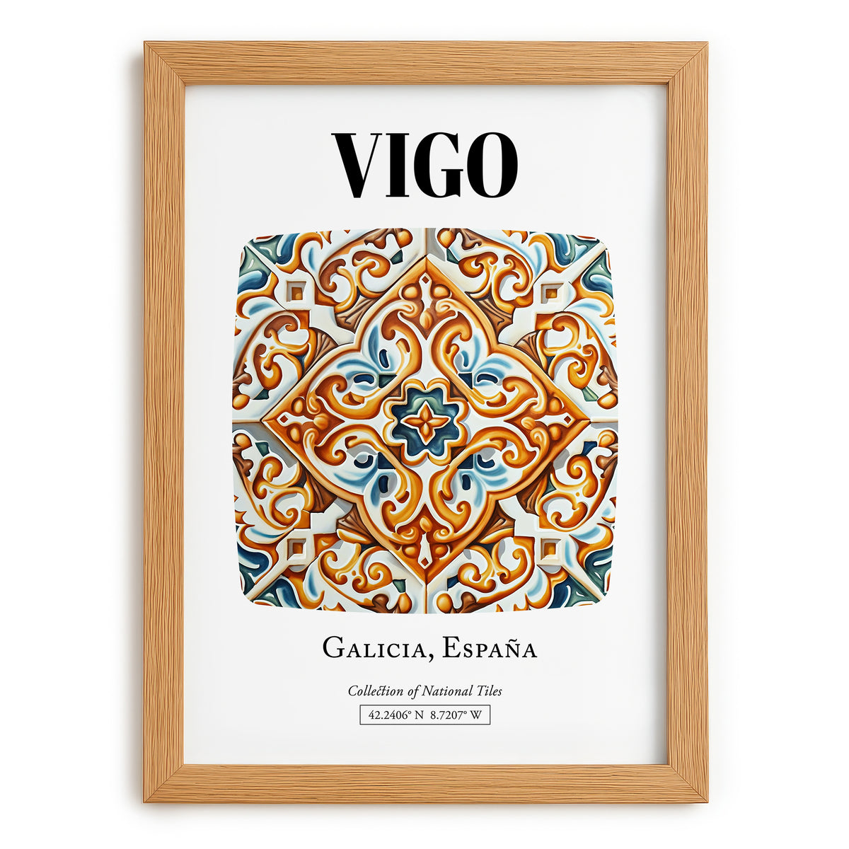 Vigo, Spain – Travel Print, set in oak frame