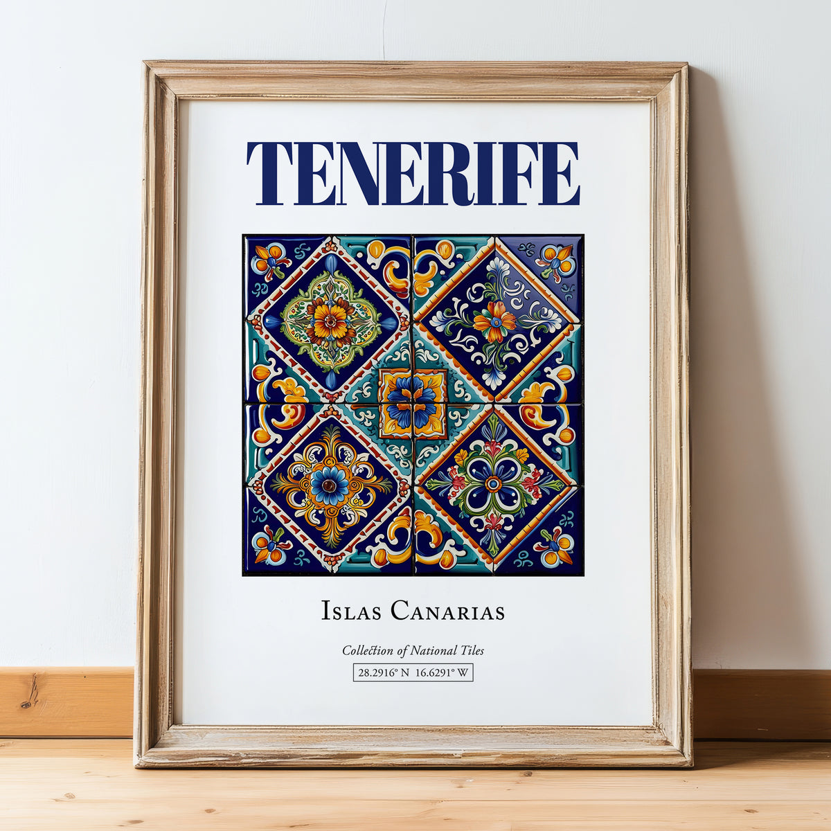 Tenerife, Spain – Travel Print, in wooden frame leaning on the floor