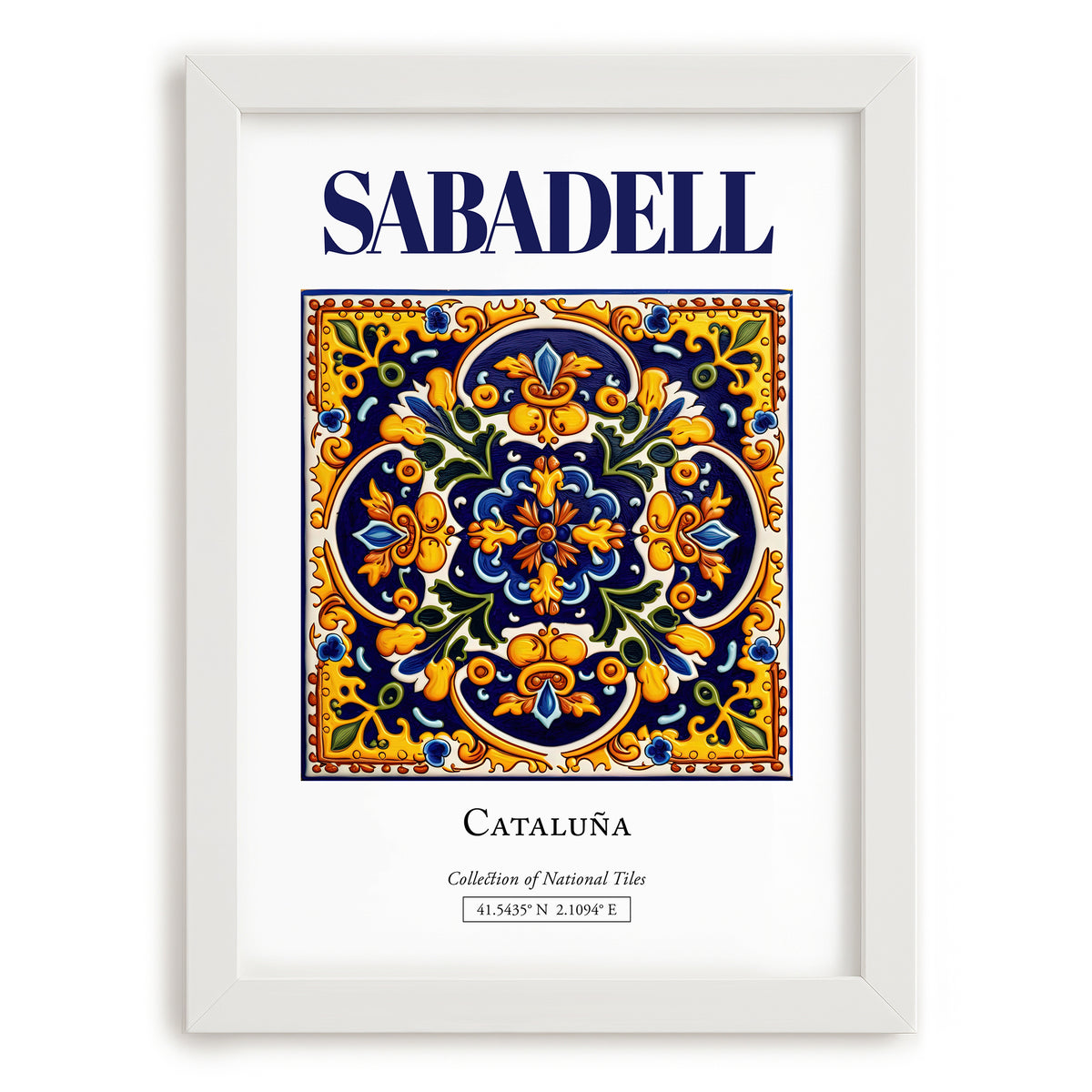 Sabadell, Spain – Cityscape Wall Art, placed in minimal white frame