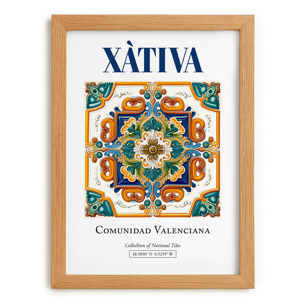 Xàtiva, Spain – Travel Print, set in oak frame