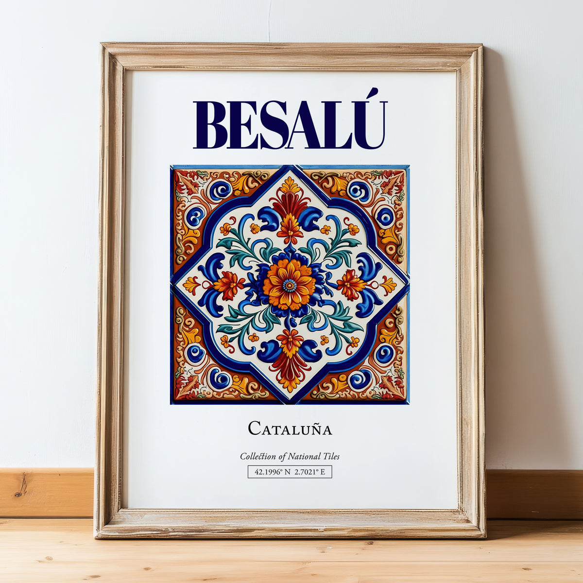 Besalú, Spain – Cultural Heritage Wall Art, in wooden frame leaning on the floor