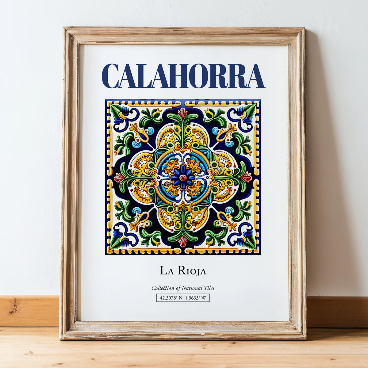 Calahorra, Spain – Travel Poster, in wooden frame leaning on the floor