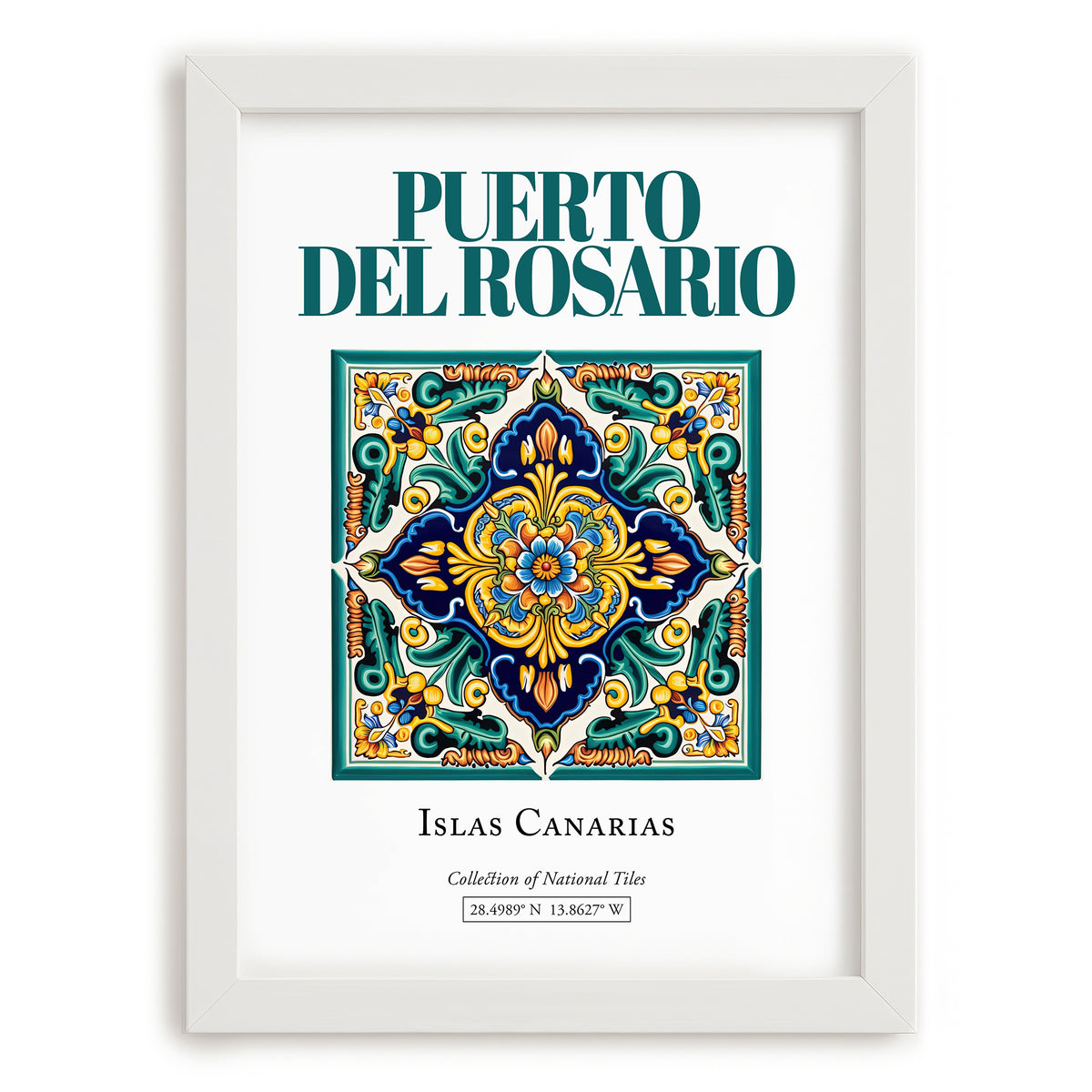 Puerto del Rosario, Spain – Minimalist Travel Print, placed in minimal white frame