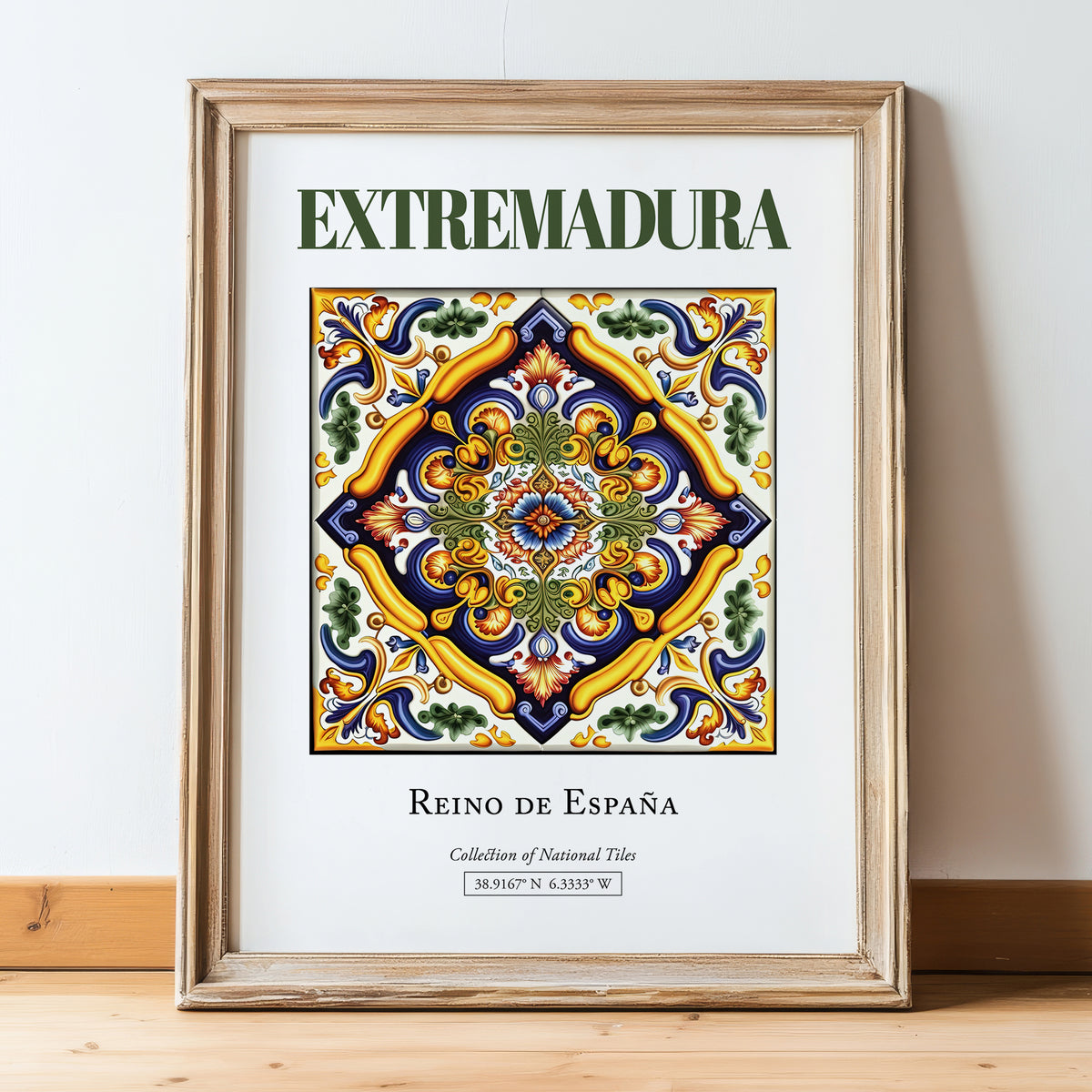 Extremadura, Spain – Travel Print, in wooden frame leaning on the floor