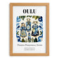 Oulu, Finland – Retro Travel Poster, set in oak frame