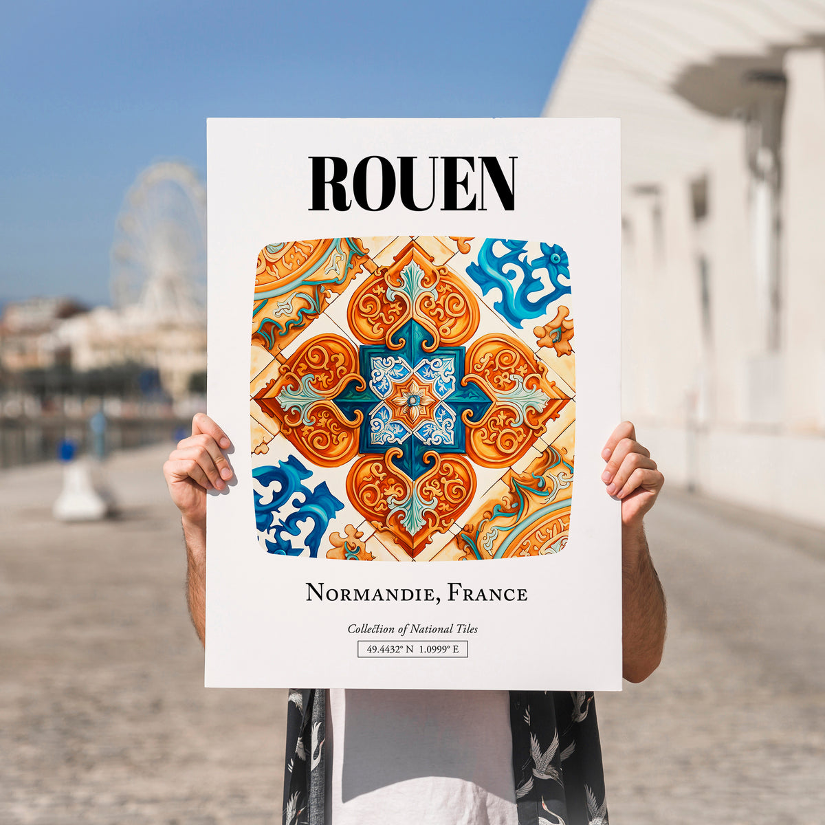 Rouen, France – Architectural Travel Art, no-text version framed in wood