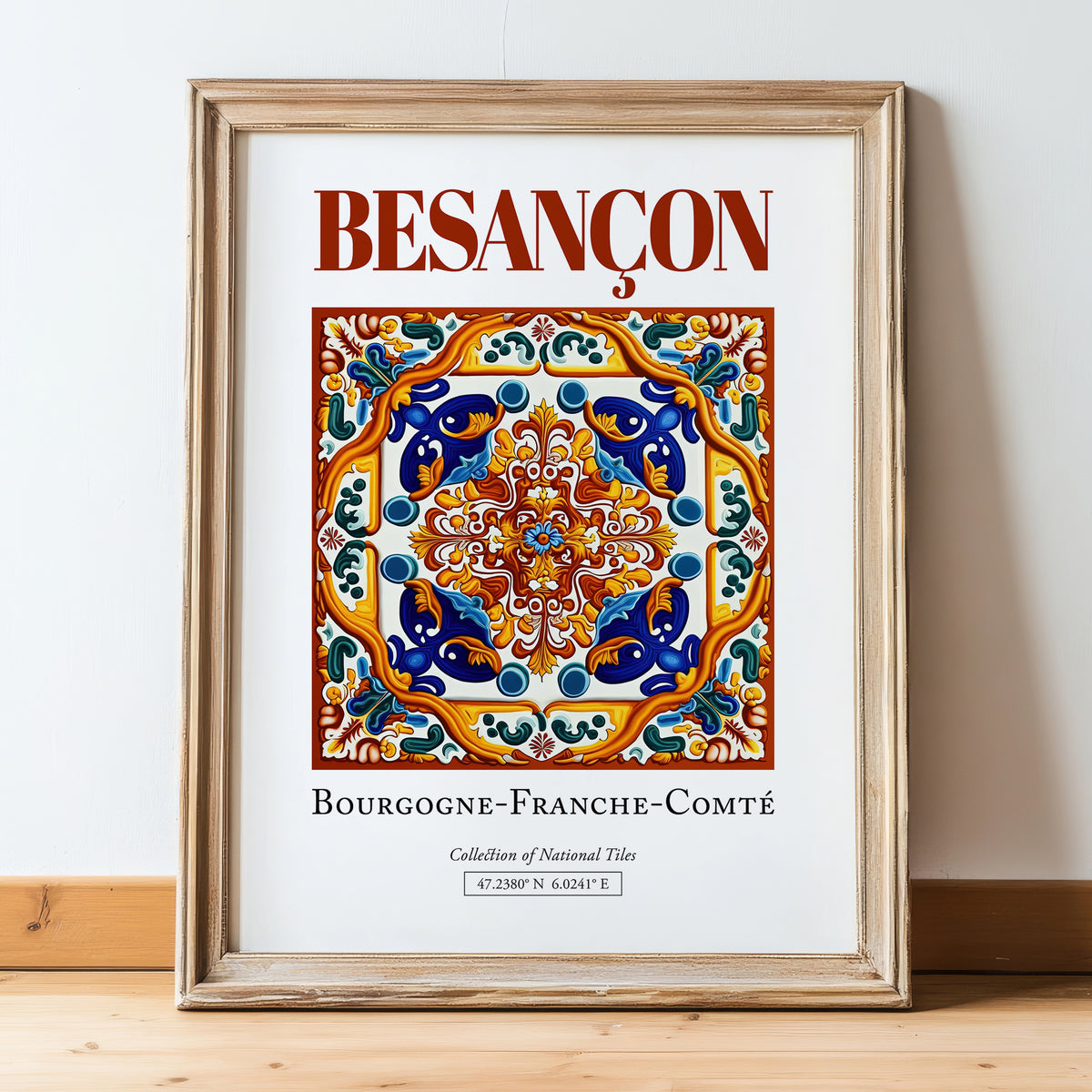 Besançon, France – World Heritage Travel Poster, in wooden frame leaning on the floor