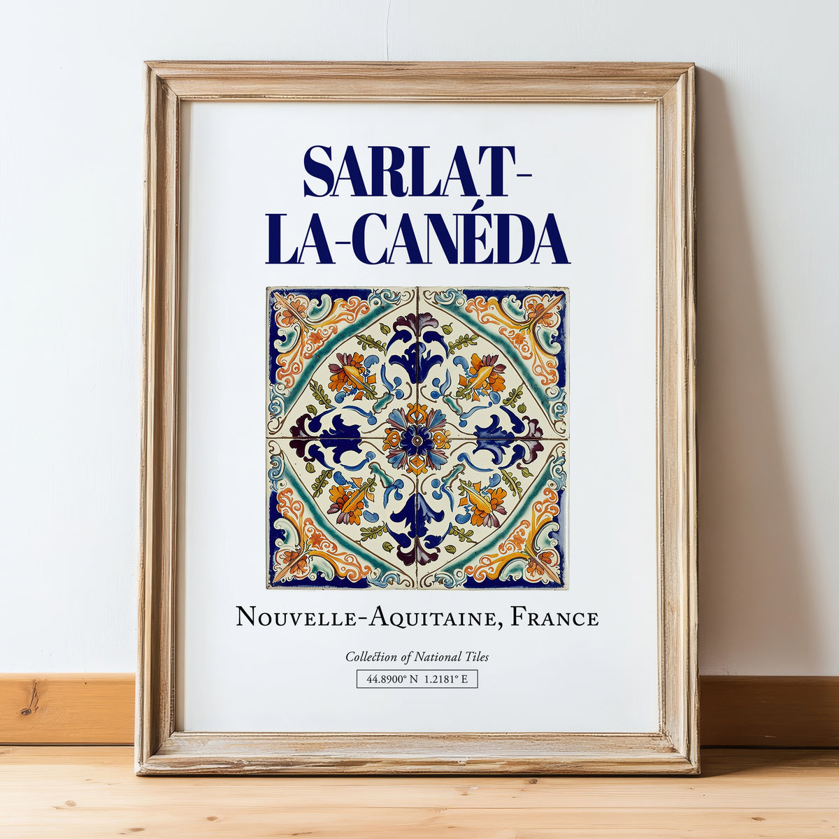 Sarlat-la-Canéda, France – Travel Print, in wooden frame leaning on the floor