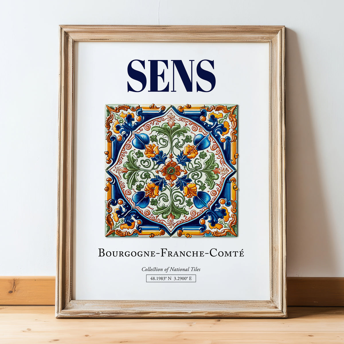 Sens, France – Travel Destination Art, in wooden frame leaning on the floor