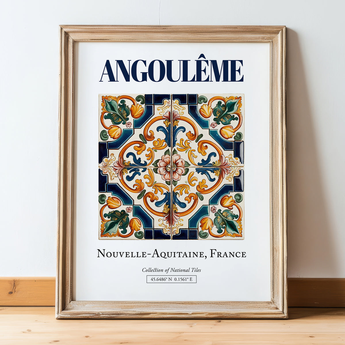 Angoulême, France – Travel Print, in wooden frame leaning on the floor