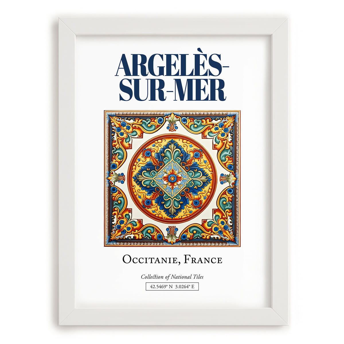 Argelès-sur-Mer, France – Travel Wall Art, placed in minimal white frame