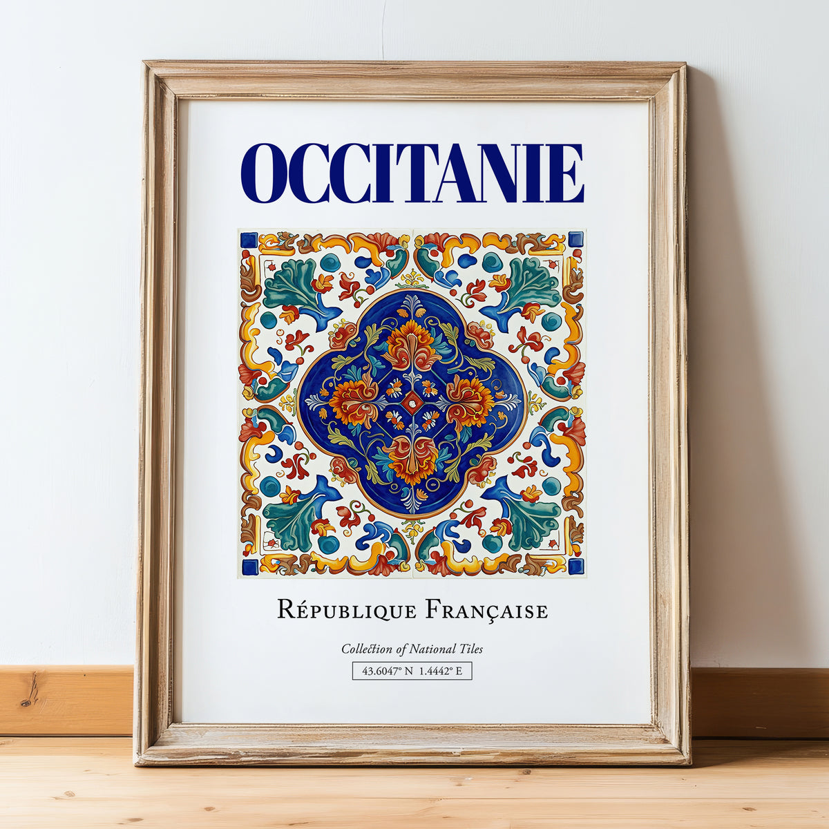 Occitanie, France – Architectural Travel Art, in wooden frame leaning on the floor