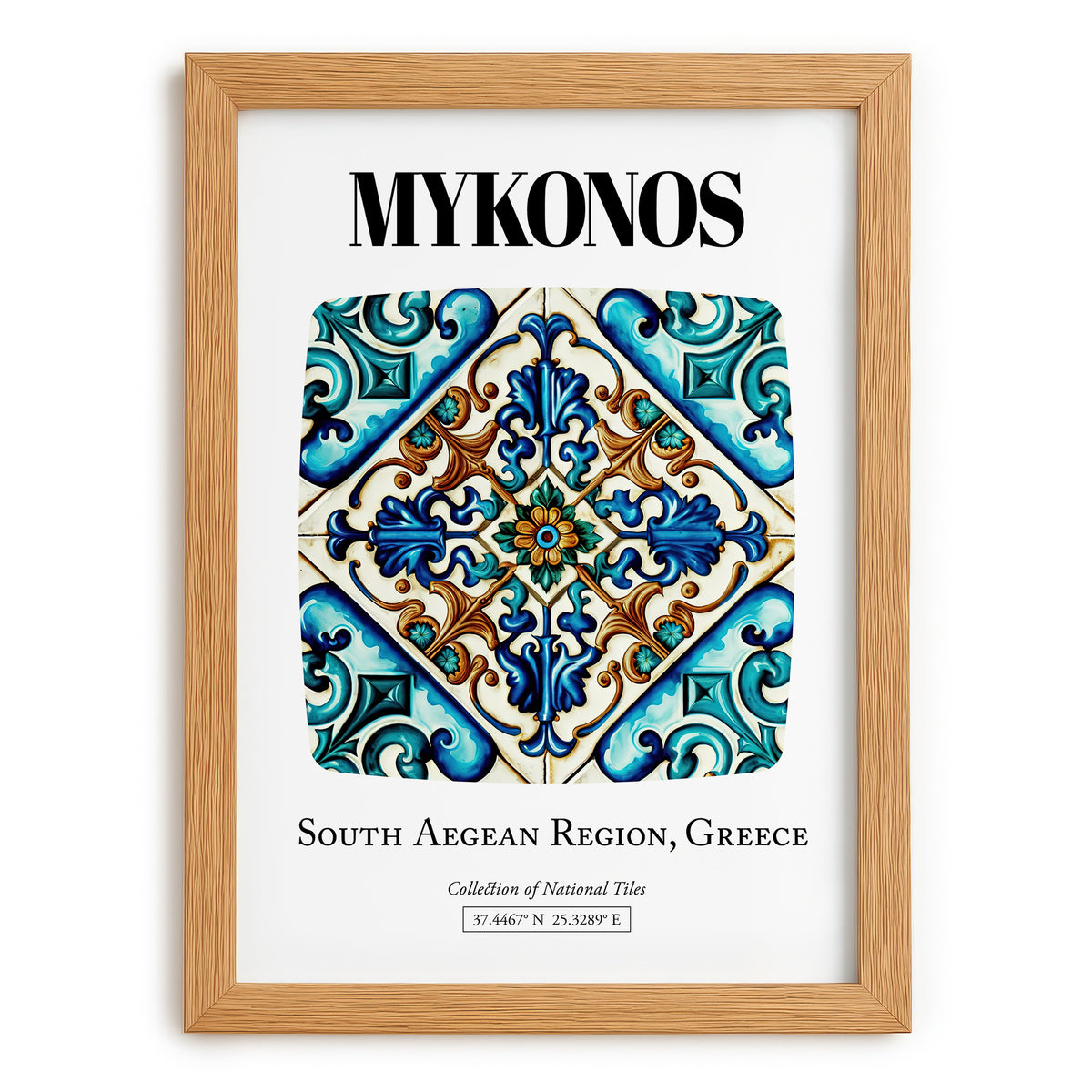 Mykonos, Greece – Travel Wall Decor, set in oak frame