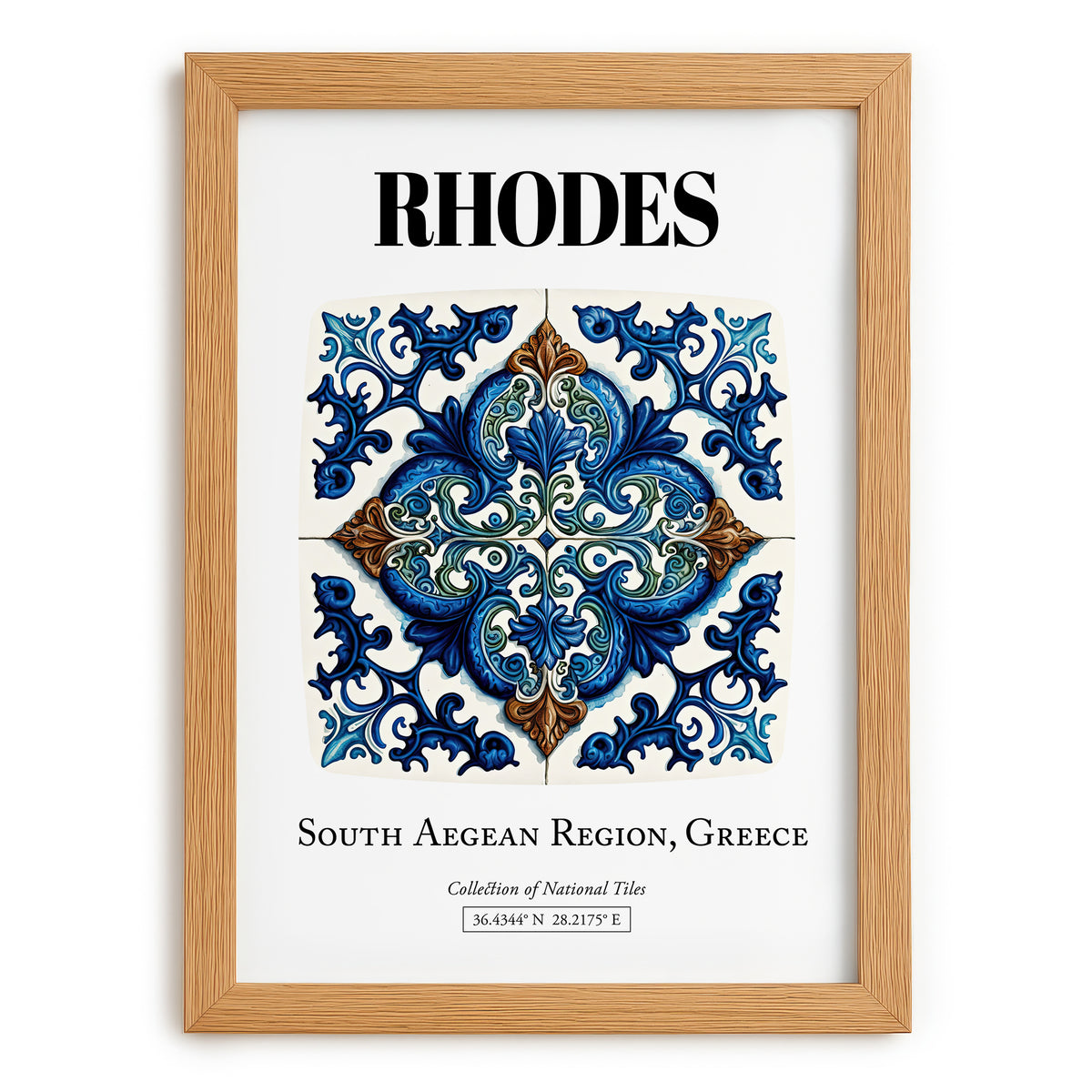 Rhodes, Greece – World Heritage Travel Poster, set in oak frame